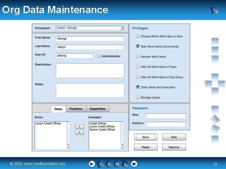 Org Data Maintenance real a university for the © 2009, www. yawlfoundation. org world