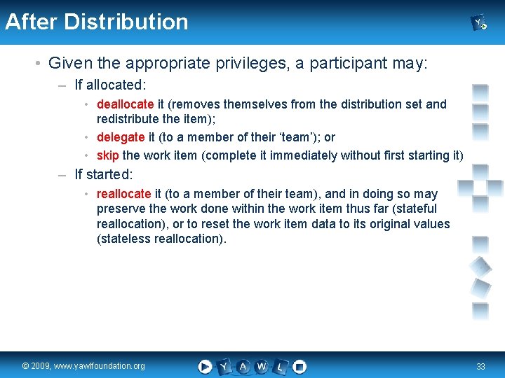 After Distribution • Given the appropriate privileges, a participant may: – If allocated: •