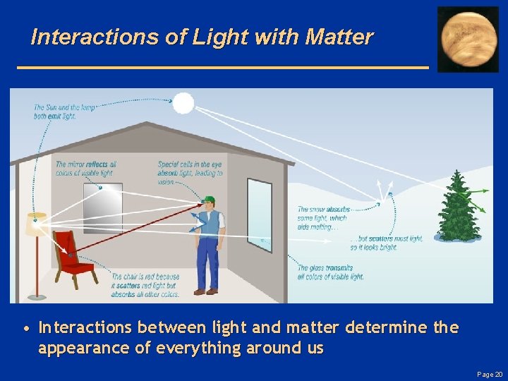 Interactions of Light with Matter • Interactions between light and matter determine the appearance