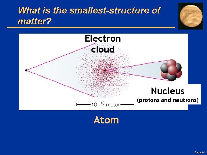 What is the smallest-structure of matter? Electron cloud Electron Cloud Nucleus (protons and neutrons)