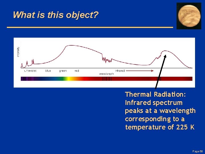 What is this object? Thermal Radiation: Infrared spectrum peaks at a wavelength corresponding to