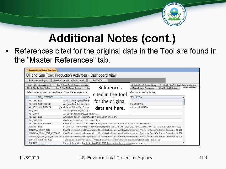 Additional Notes (cont. ) • References cited for the original data in the Tool