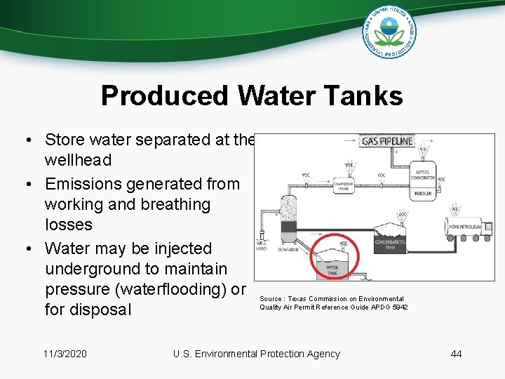 Produced Water Tanks • Store water separated at the wellhead • Emissions generated from