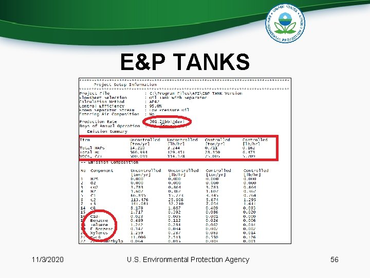 E&P TANKS 11/3/2020 U. S. Environmental Protection Agency 56 
