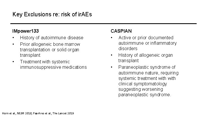 Key Exclusions re: risk of ir. AEs IMpower 133 • History of autoimmune disease