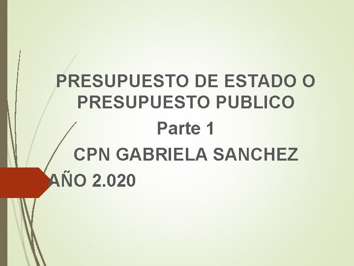 PRESUPUESTO DE ESTADO O PRESUPUESTO PUBLICO Parte 1 CPN GABRIELA SANCHEZ AÑO 2. 020