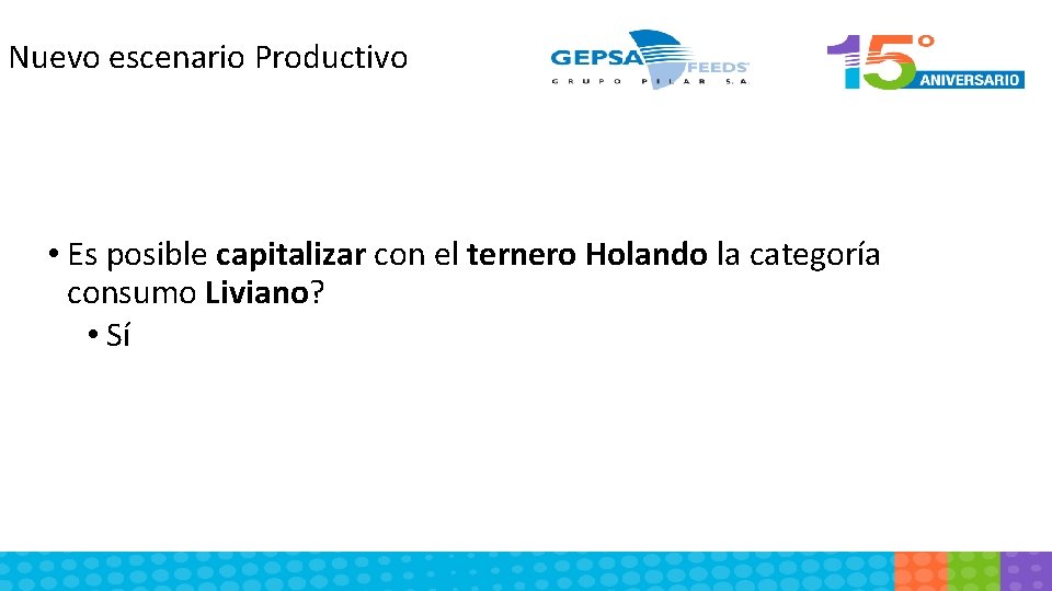 Nuevo escenario Productivo • Es posible capitalizar con el ternero Holando la categoría consumo