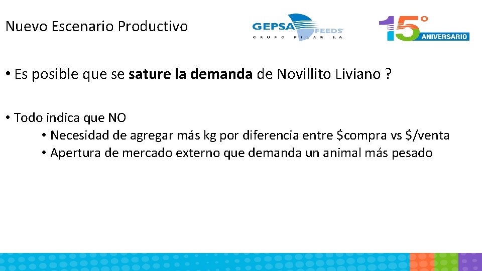 Nuevo Escenario Productivo • Es posible que se sature la demanda de Novillito Liviano