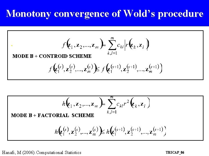 Monotony convergence of Wold’s procedure. MODE B + CONTROID SCHEME MODE B + FACTORIAL