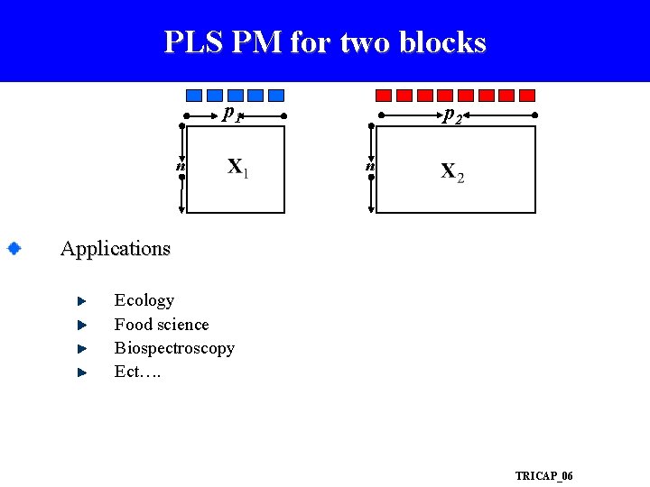 PLS PM for two blocks p 1 n p 2 n Applications Ecology Food