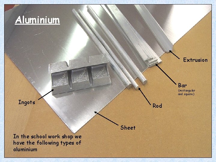Aluminium Extrusion Bar (rectangular and square) Ingots Rod Sheet In the school work shop