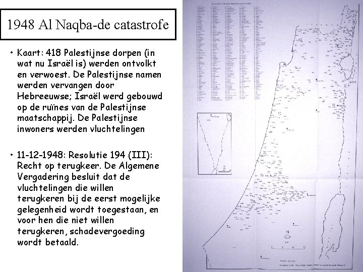 1948 Al Naqba-de catastrofe • Kaart: 418 Palestijnse dorpen (in wat nu Israël is)