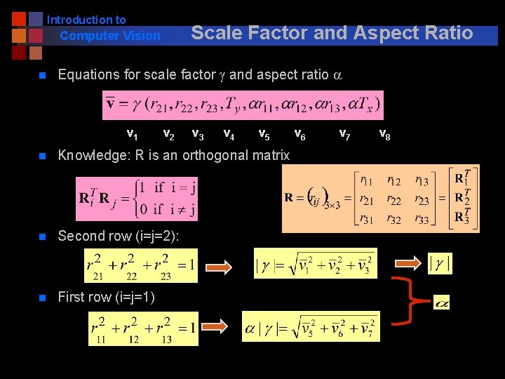 Introduction to Scale Factor and Aspect Ratio Computer Vision n Equations for scale factor