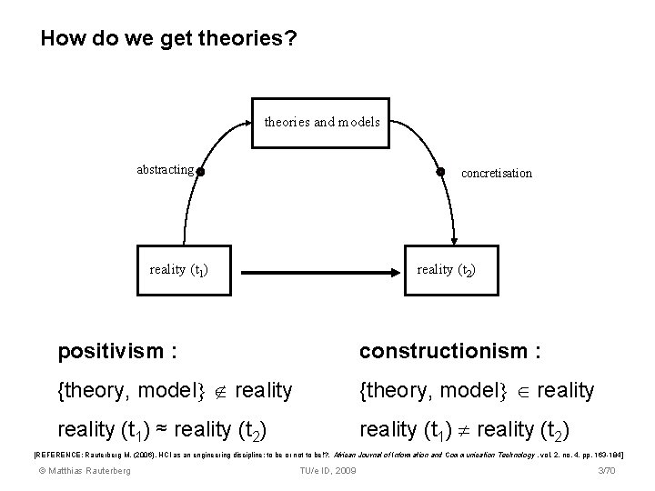 How do we get theories? theories and models abstracting concretisation reality (t 1) reality How do we get theories? theories and models abstracting concretisation reality (t 1) reality