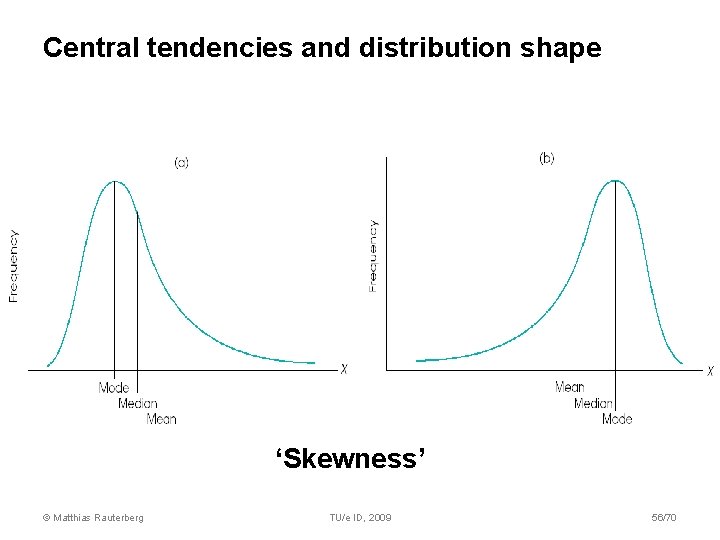Central tendencies and distribution shape ‘Skewness’ © Matthias Rauterberg TU/e ID, 2009 56/70 Central tendencies and distribution shape ‘Skewness’ © Matthias Rauterberg TU/e ID, 2009 56/70