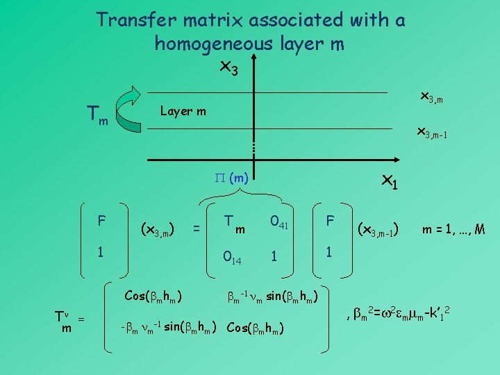 Transfer matrix associated with a homogeneous layer m x 3 Tm x 3, m