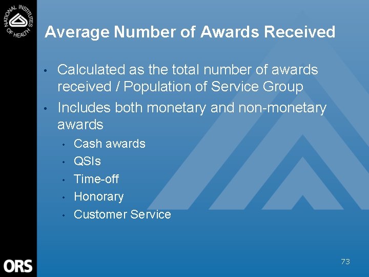 Average Number of Awards Received • • Calculated as the total number of awards