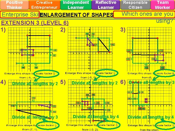 Positive Thinker Creative Entrepreneur Independent Learner Reflective Learner Enterprise Skills ENLARGEMENT OF SHAPES EXTENSION