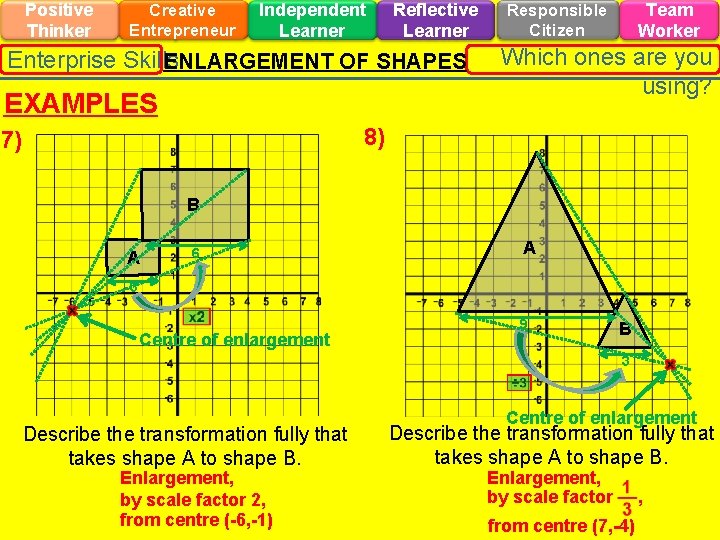 Positive Thinker Creative Entrepreneur Independent Learner Reflective Learner Enterprise Skills ENLARGEMENT OF SHAPES EXAMPLES