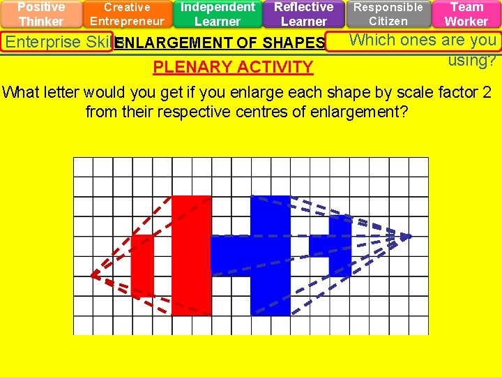 Positive Thinker Creative Entrepreneur Independent Learner Reflective Learner Enterprise Skills ENLARGEMENT OF SHAPES PLENARY