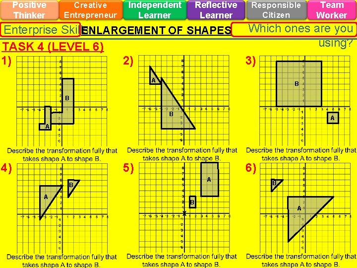 Positive Thinker Creative Entrepreneur Independent Learner Reflective Learner Enterprise Skills ENLARGEMENT OF SHAPES TASK