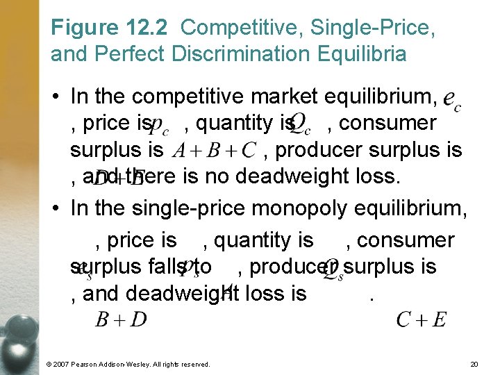 Figure 12. 2 Competitive, Single-Price, and Perfect Discrimination Equilibria • In the competitive market