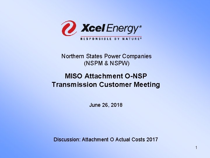 Northern States Power Companies (NSPM & NSPW) MISO Attachment O-NSP Transmission Customer Meeting June