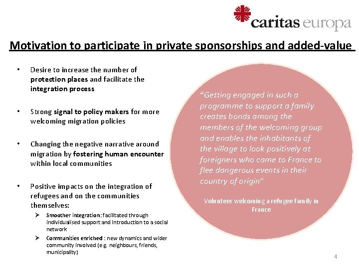 Motivation to participate in private sponsorships and added-value • Desire to increase the number