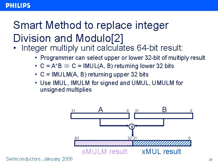 Smart Method to replace integer Division and Modulo[2] • Integer multiply unit calculates 64