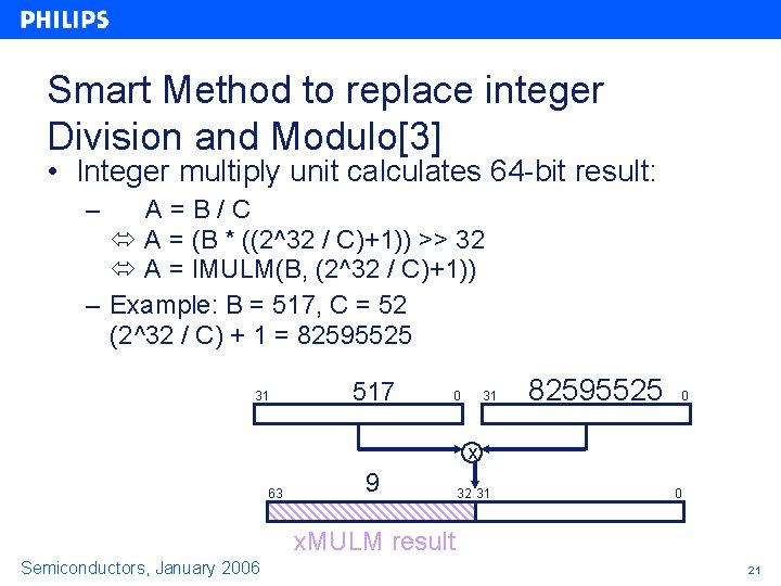 Smart Method to replace integer Division and Modulo[3] • Integer multiply unit calculates 64