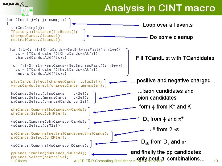 Analysis in CINT macro for (Int_t j=0; j< num; j++) { t->Get. Entry(j); TFactory: