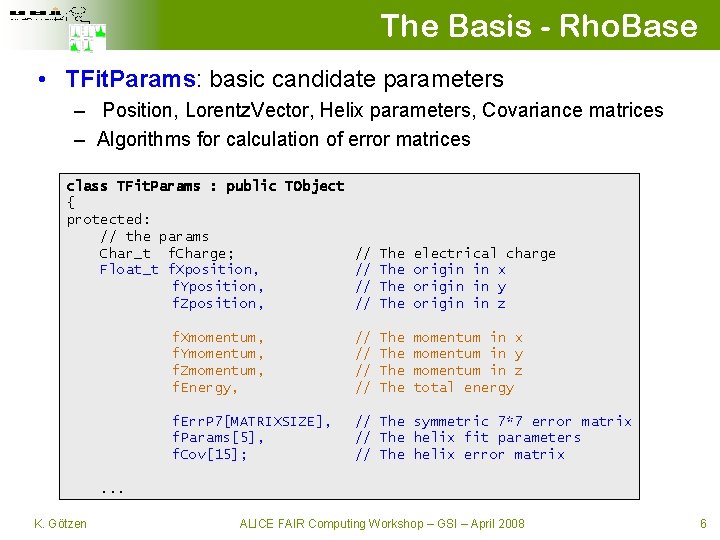 The Basis - Rho. Base • TFit. Params: basic candidate parameters – Position, Lorentz.
