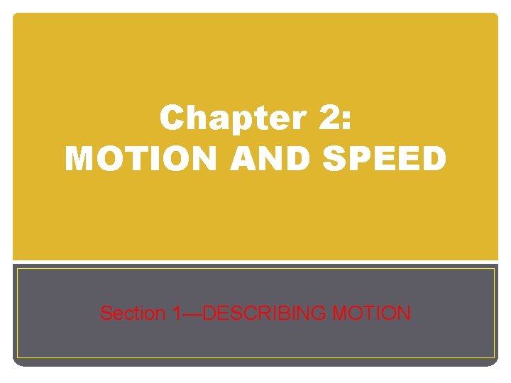 Chapter 2: MOTION AND SPEED Section 1—DESCRIBING MOTION 