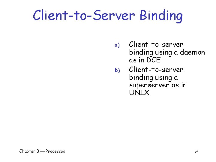 Client-to-Server Binding a) b) Chapter 3 Processes Client-to-server binding using a daemon as in Client-to-Server Binding a) b) Chapter 3 Processes Client-to-server binding using a daemon as in