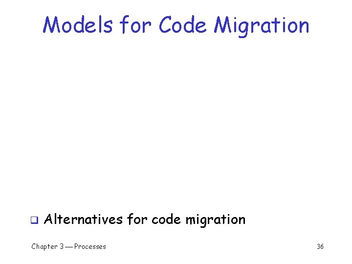 Models for Code Migration q Alternatives for code migration Chapter 3 Processes 36 Models for Code Migration q Alternatives for code migration Chapter 3 Processes 36