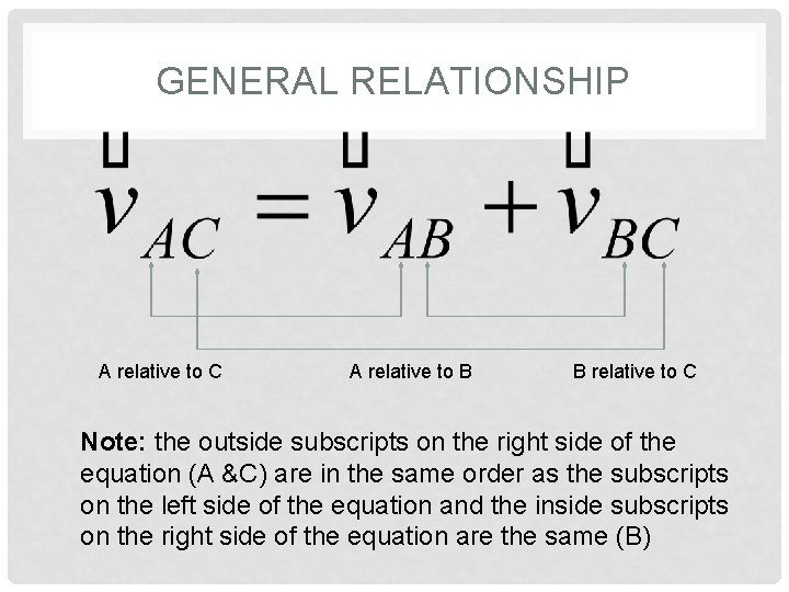 GENERAL RELATIONSHIP A relative to C A relative to B B relative to C