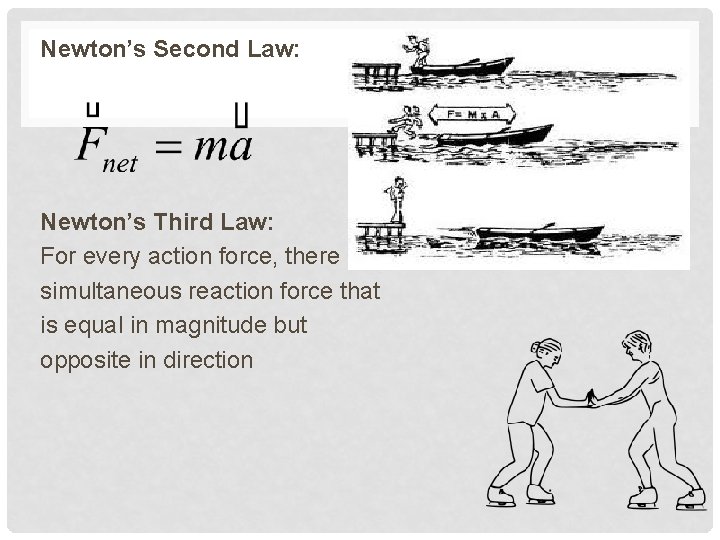 Newton’s Second Law: Newton’s Third Law: For every action force, there exists a simultaneous