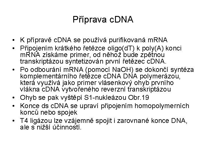 Příprava c. DNA • K přípravě c. DNA se používá purifikovaná m. RNA •
