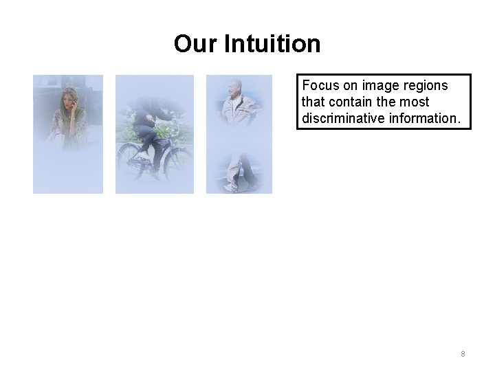 Our Intuition Focus on image regions that contain the most discriminative information. 8 