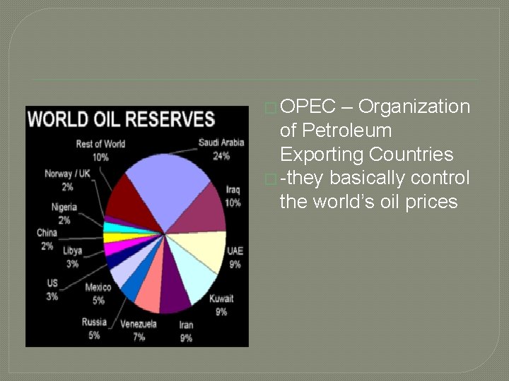 � OPEC – Organization of Petroleum Exporting Countries � -they basically control the world’s