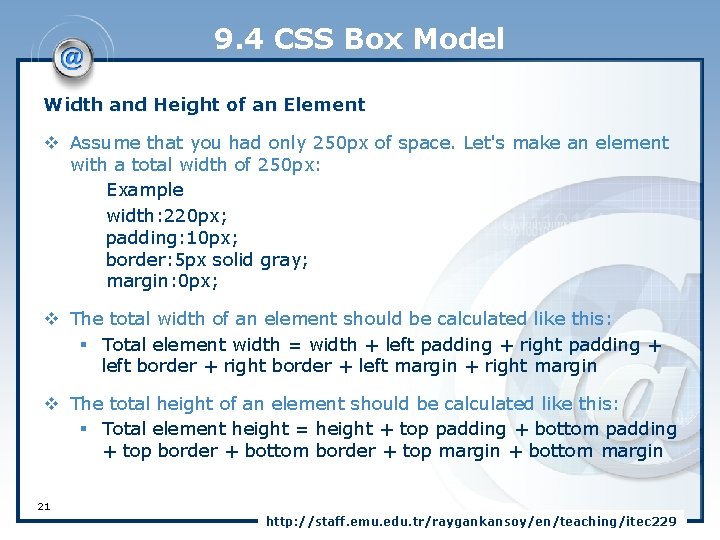 9. 4 CSS Box Model Width and Height of an Element v Assume that