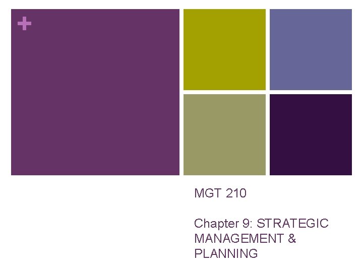 + MGT 210 Chapter 9: STRATEGIC MANAGEMENT & PLANNING 