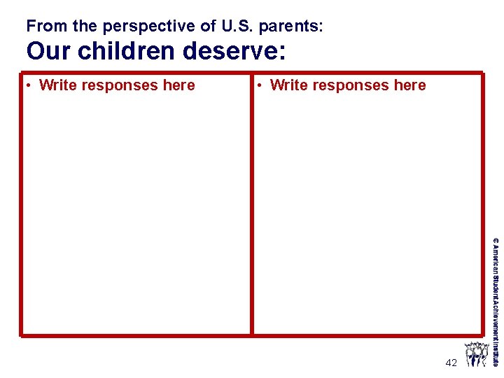 From the perspective of U. S. parents: Our children deserve: • Write responses here