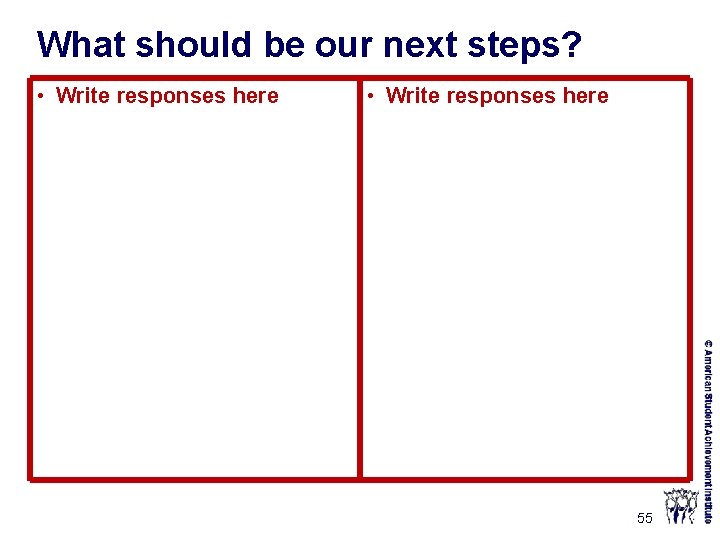 What should be our next steps? • Write responses here 55 