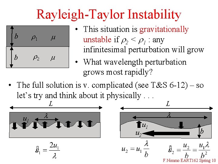 Rayleigh-Taylor Instability b r 1 m b r 2 m • This situation is