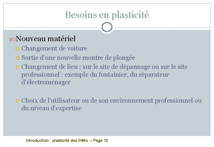 Besoins en plasticité Nouveau matériel Changement de voiture Sortie d’une nouvelle montre de plongée