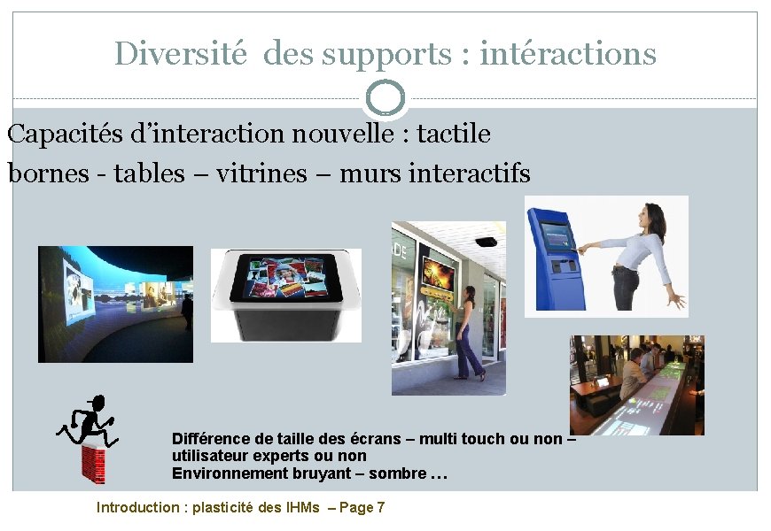 Diversité des supports : intéractions Capacités d’interaction nouvelle : tactile bornes - tables –