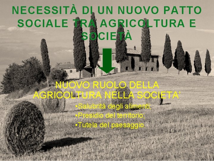 NECESSITÀ DI UN NUOVO PATTO SOCIALE TRA AGRICOLTURA E SOCIETÀ NUOVO RUOLO DELLA AGRICOLTURA NECESSITÀ DI UN NUOVO PATTO SOCIALE TRA AGRICOLTURA E SOCIETÀ NUOVO RUOLO DELLA AGRICOLTURA