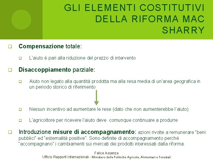 GLI ELEMENTI COSTITUTIVI DELLA RIFORMA MAC SHARRY q Compensazione totale: q q q L’aiuto