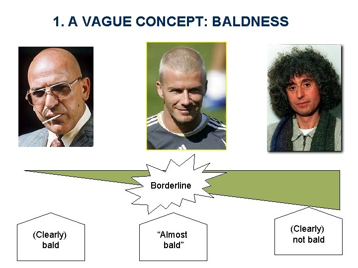 1. A VAGUE CONCEPT: BALDNESS Borderline (Clearly) bald “Almost bald” (Clearly) not bald 